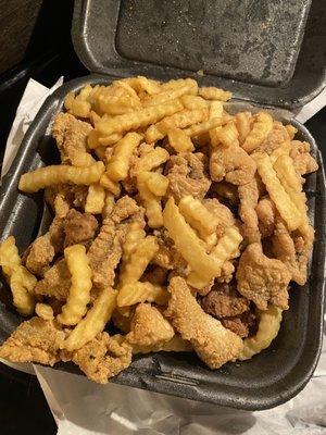 Catfish nuggets & gizzards. What a portion size!