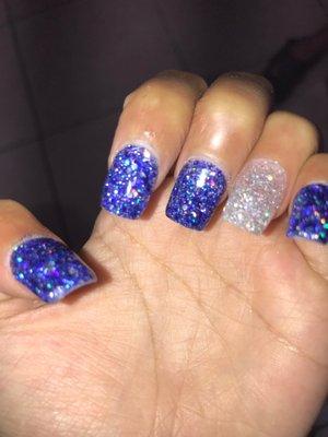 Blue & silver Acrylic short nails