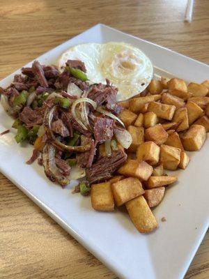 Corn Corned Beef Hash & Eggs Special