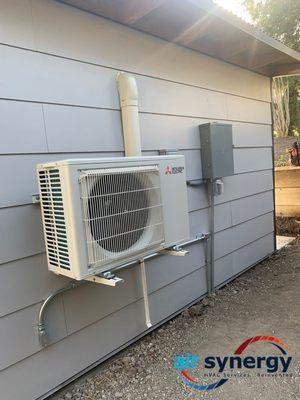 Mitsubishi ductless mini split heat pump system for separate office in backyard