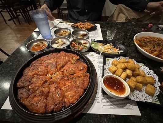 Kimchi pancake, tofu steak