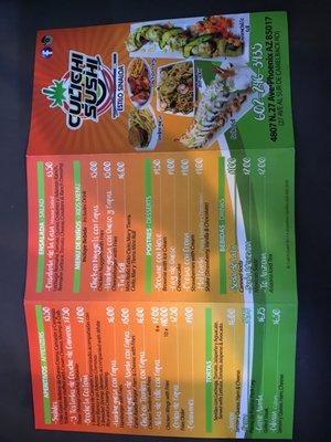 Back of menu