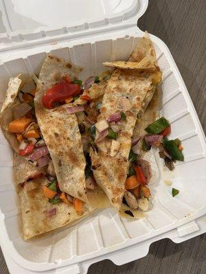 Vegetable quesadilla. Guess they forgot the cheese?!!