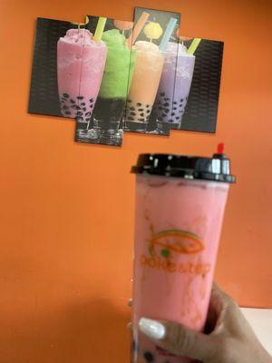 The inside and the Strawberry Milk Tea