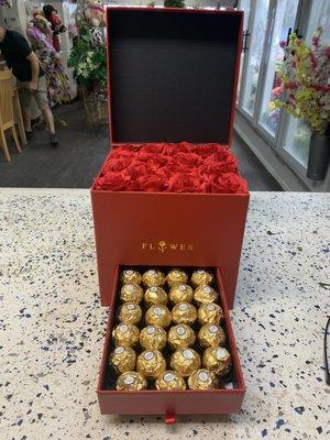 16 Red Roses with chocolates.