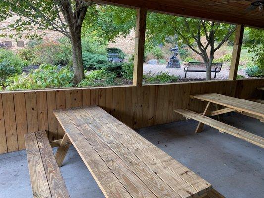 The outdoor patio overlooking Miner's Park