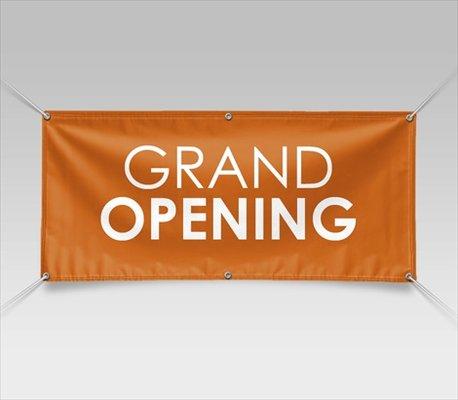 Grand opening banners, we are open banners, dine in banners, to go banners,