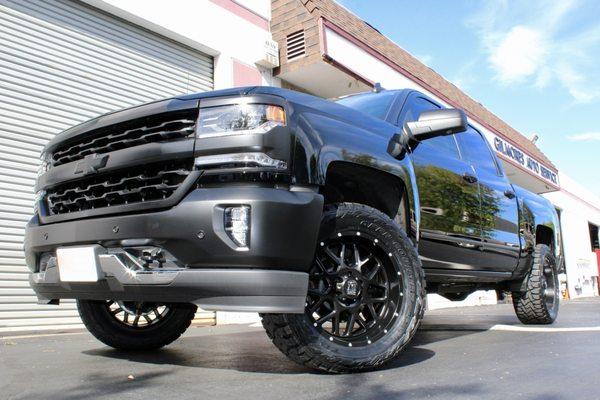 Silverado: Suspension, Wheels & Tires, Full Blackout Kit, Powder Coated Bumpers, Ceramic Window Tint, Lighting & Ceramic Paint Coating