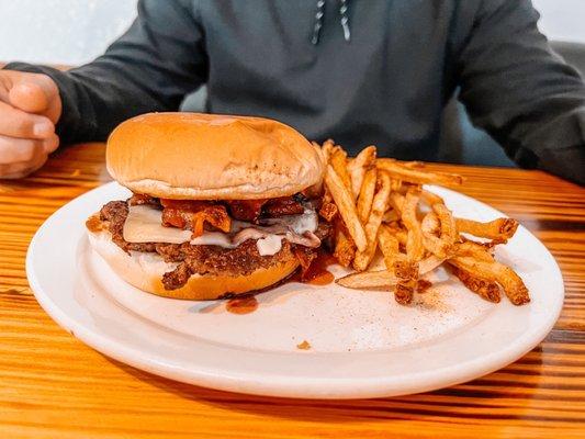 Blueberry bacon burger