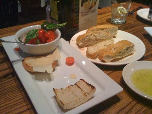 Bruschetta and bread with olive oil