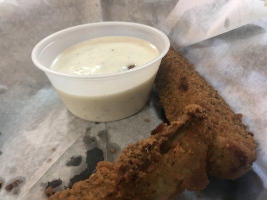 fried pickles and ranch dressing.