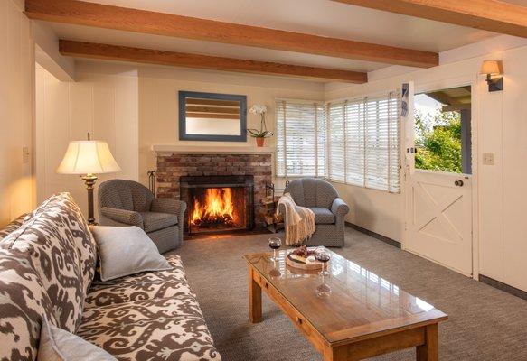 Cottage Suite Living Room with wood-burning fireplace