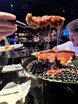 Chicago deep dish pepperoni sausage pizza.