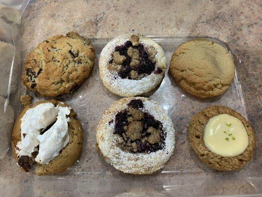 Chocolate chip (Ooey and Gooey,) Blueberry crisp, Dulce de Leche, the S'mores, and the Key lime