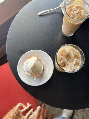 Cinnamon roll, lavender latte, Starbuck (caramel & vanilla) latte