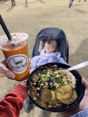 Beef cowboy curry and Thai tea