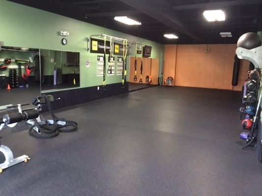 1,200 square foot functional training area complete with kettle bells, TRX, bumper plates and much more!