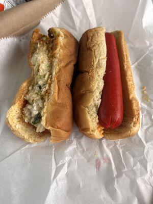 Left: Chili, mustard, slaw
 Right: Pimento Cheese