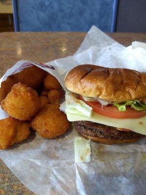 Cheese curds and BBQ Bacon Deluxe Burger