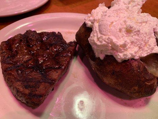 Well done steak and extra butter on potato.