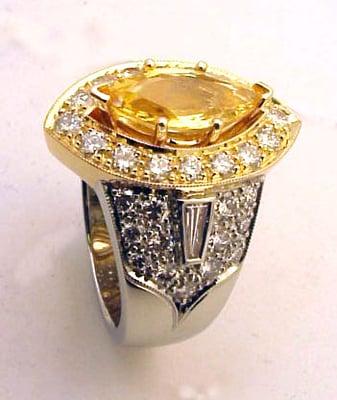 Yellow sapphire with yellow diamonds and white pave