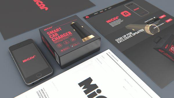 Logo, Branding, Packaging Design, Web Design, and Product Rendering for consumer electronics brand, MiCar. (Design by: Colorcubic)