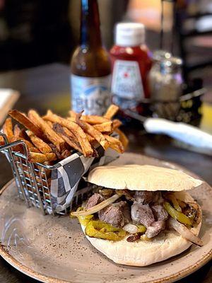 Filet Steak Sandwich with fresh cut fries.