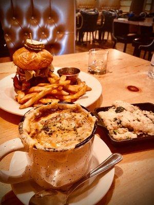 French onion soup, risotto, burger