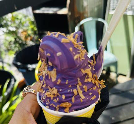 ube soft serve with toasted coconut flakes so good!