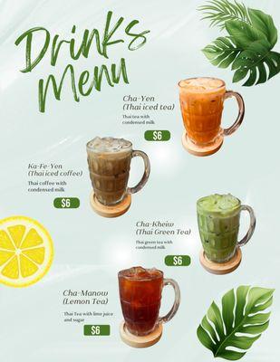 Traditional Thai drinks menu.