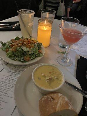 Crawfish Bisque  and Crawfish Caesar Salad