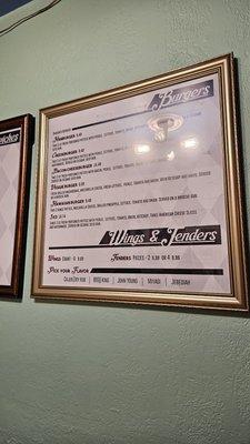 Burgers and wings menu