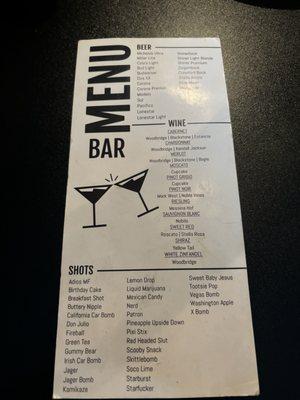 Drink menu