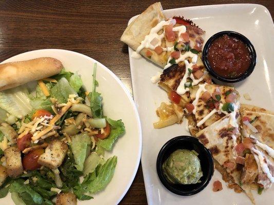 House salad and chicken quesadillas