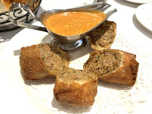 Appetizer special: meatball and cherry pepper spring rolls.