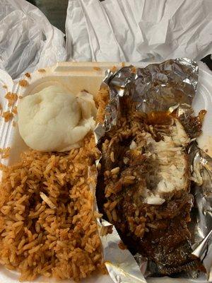 fish, jollof rice, and fufu