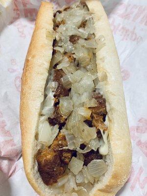 Sausage with Cheese and fried onions