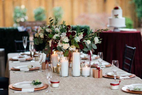 Table setting. Love how the cake is faded in the background.