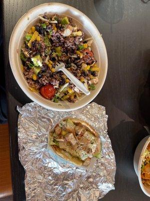 This is the southwest chicken and purple rice with the Greek taco