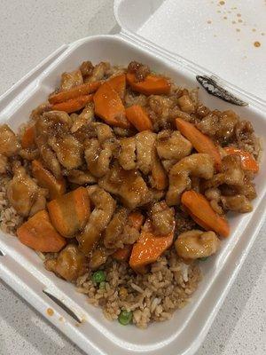 Bourbon chicken with pork fried rice