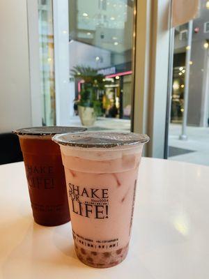 Back to front: Strawberry Black Tea, Strawberry Milk Tea