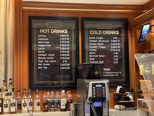 Drink menu at Astoria Pastry Shop in downtown Detroit.