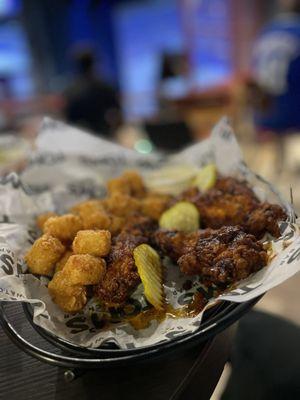 Nashville hot chicken with tots