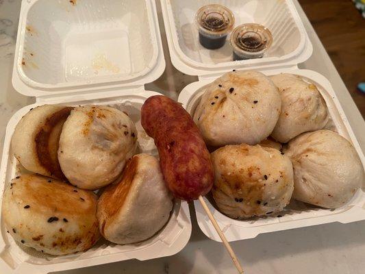 Crab and pork buns and Taiwanese sausage