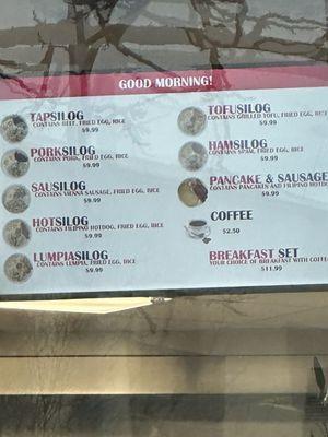 Breakfast menu.