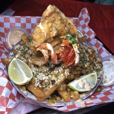 Elote fries with lobster