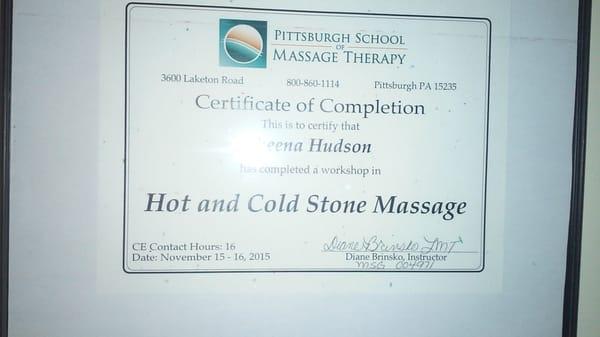 Certified in Hot and Hot/Cold Stone Massage