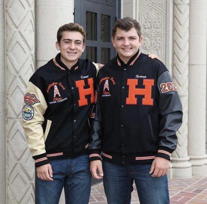 Huntington Beach High School Varsity Jackets - Cross Country/Track Class of 2022 off white sleeves & Football Class of 2023 black sleeves