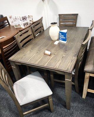 Casa Blanca 7pc dining set. Solid wood table and chairs, boxed seats! Grey linen seat cushions! ONLY $439!!