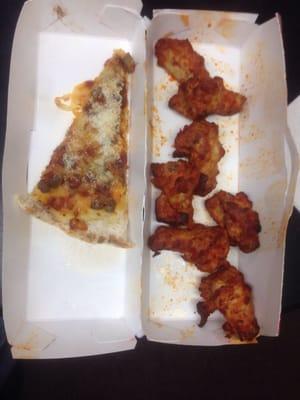 Bacon Cheeseburger Pizza and wings make a great meal.